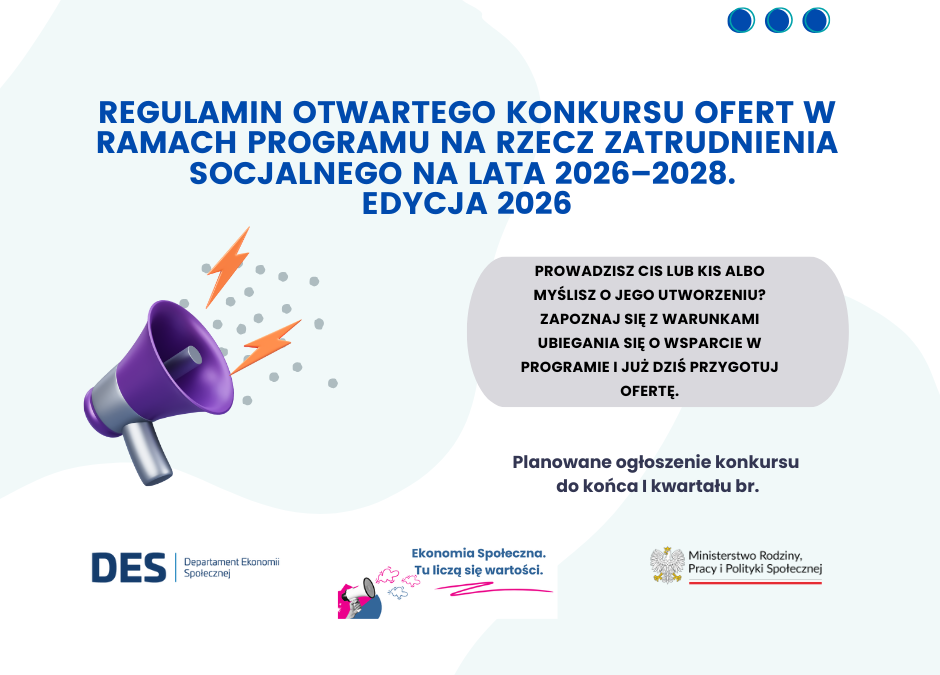 Konkurs ofert w&nbsp;ramach Programu na&nbsp;rzecz zatrudnienia socjalnego na&nbsp;lata 2026–2028